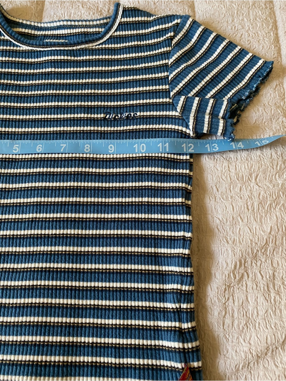 Striped Blue & White Ribbed  Tee - Picture 6 of 6